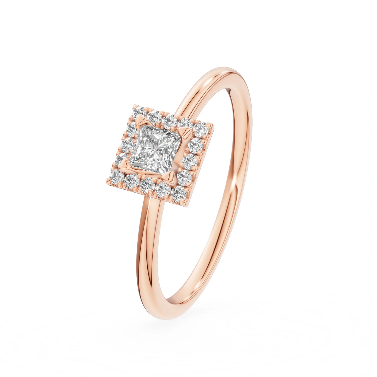 Rose Gold 14K (585) Engagement Ring - Gremari Seven Aura with 0,15ct Lab Grown Diamond, Princess Cut