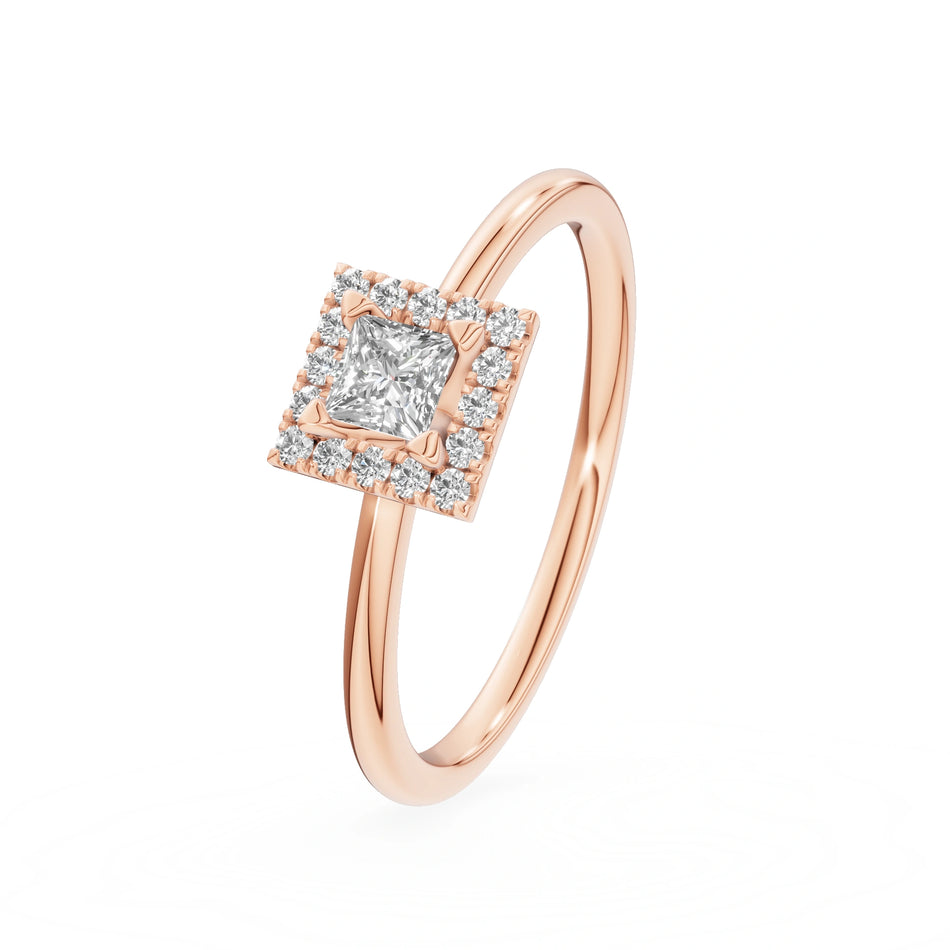 Gremari Seven Aura zásnubní prsten z růžového zlata s 0,15 ct lab-grown diamantem – Princess