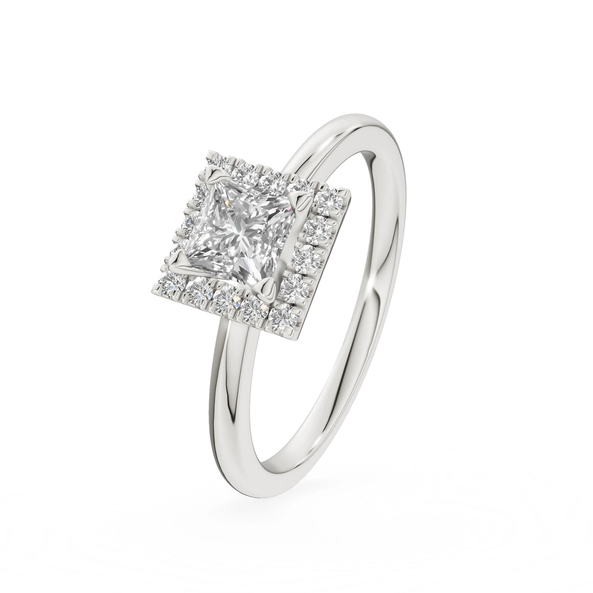 Bague de fiançailles en or blanc 14K (585) - Gremari Seven Aura avec diamant cultivé en laboratoire 0,50 ct, taille princesse