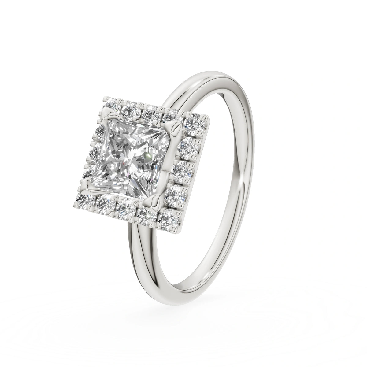 Bague de fiançailles en or blanc 14K (585) - Gremari Seven Aura avec diamant cultivé en laboratoire 1,00 ct, taille princesse