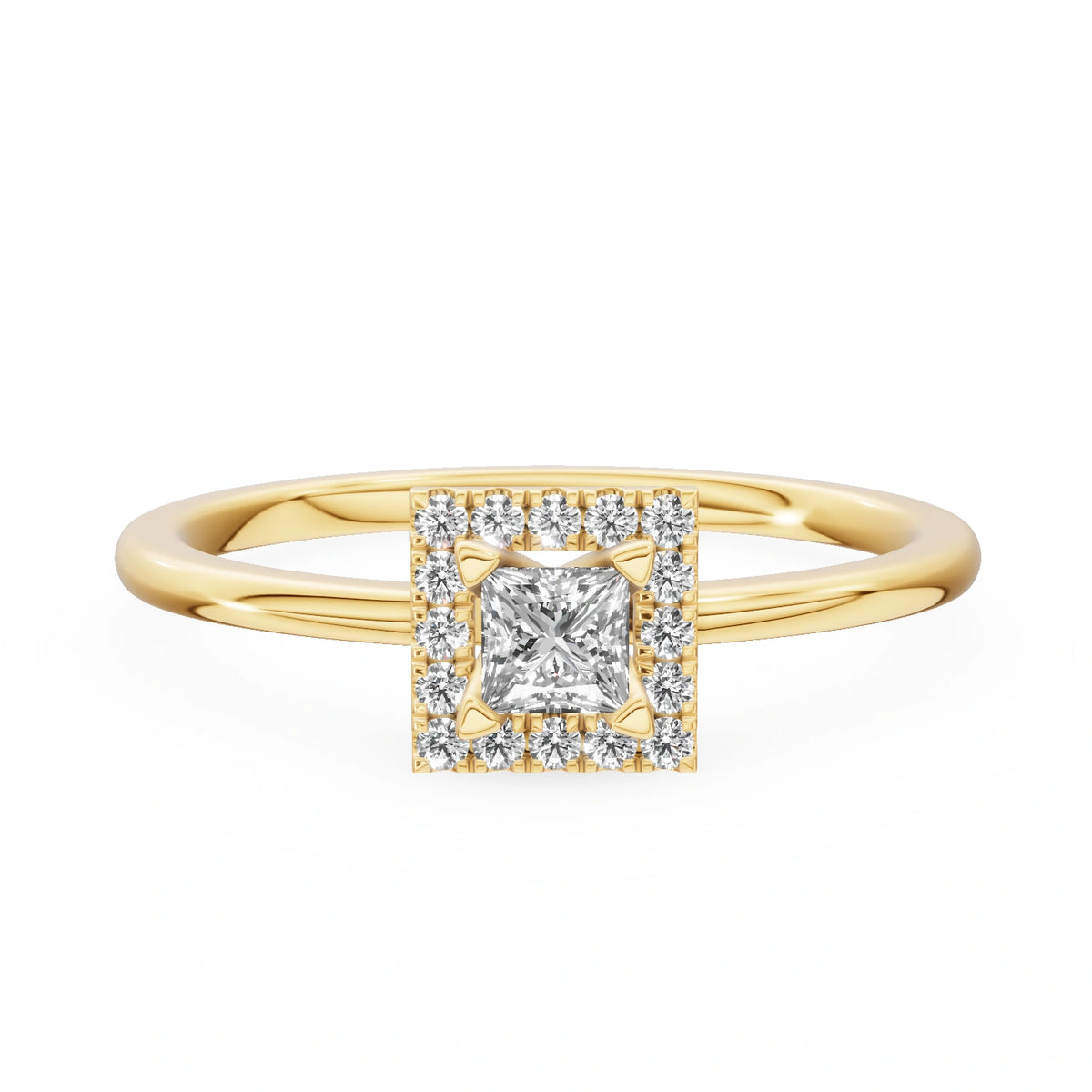 Yellow Gold 14K (585) Engagement Ring - Gremari Seven Aura with 0,15ct Lab Grown Diamond, Princess Cut