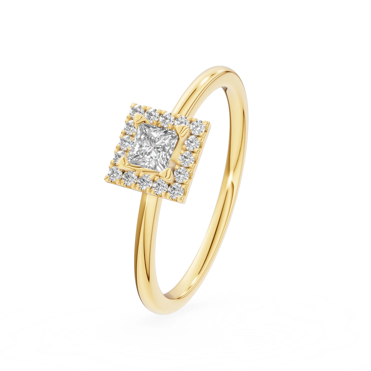 Yellow Gold 14K (585) Engagement Ring - Gremari Seven Aura with 0,15ct Lab Grown Diamond, Princess Cut