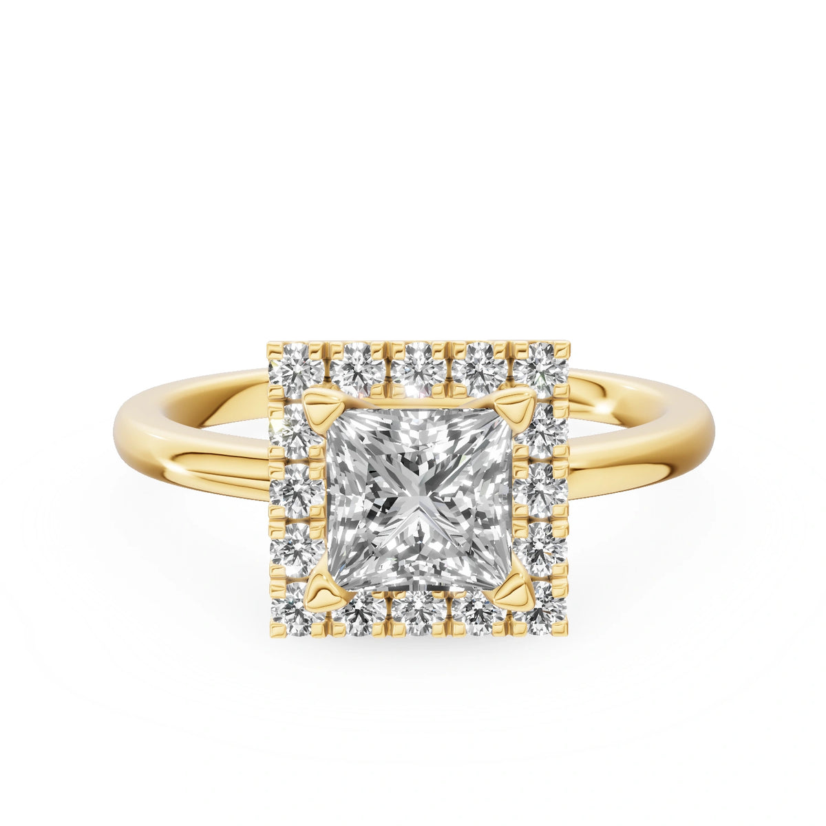 Gremari Seven Aura zásnubný prsteň zo žltého zlata s 1,00 ct lab-grown diamantom – Princess