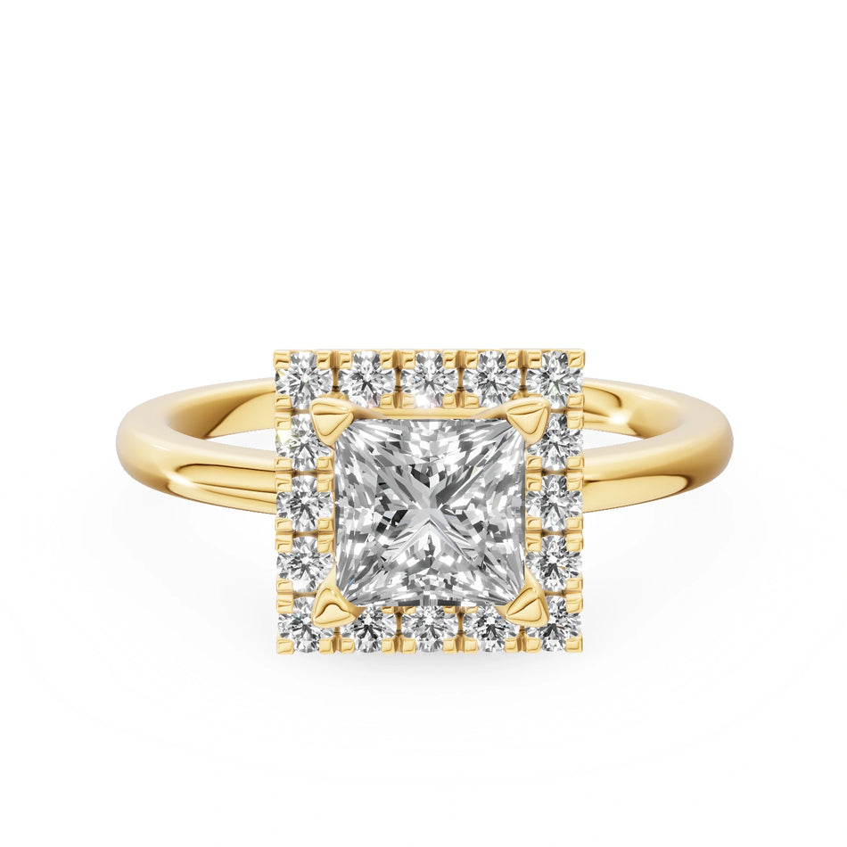 Gremari Seven Aura zásnubní prsten ze žlutého zlata s 1,00 ct lab-grown diamantem – Princess