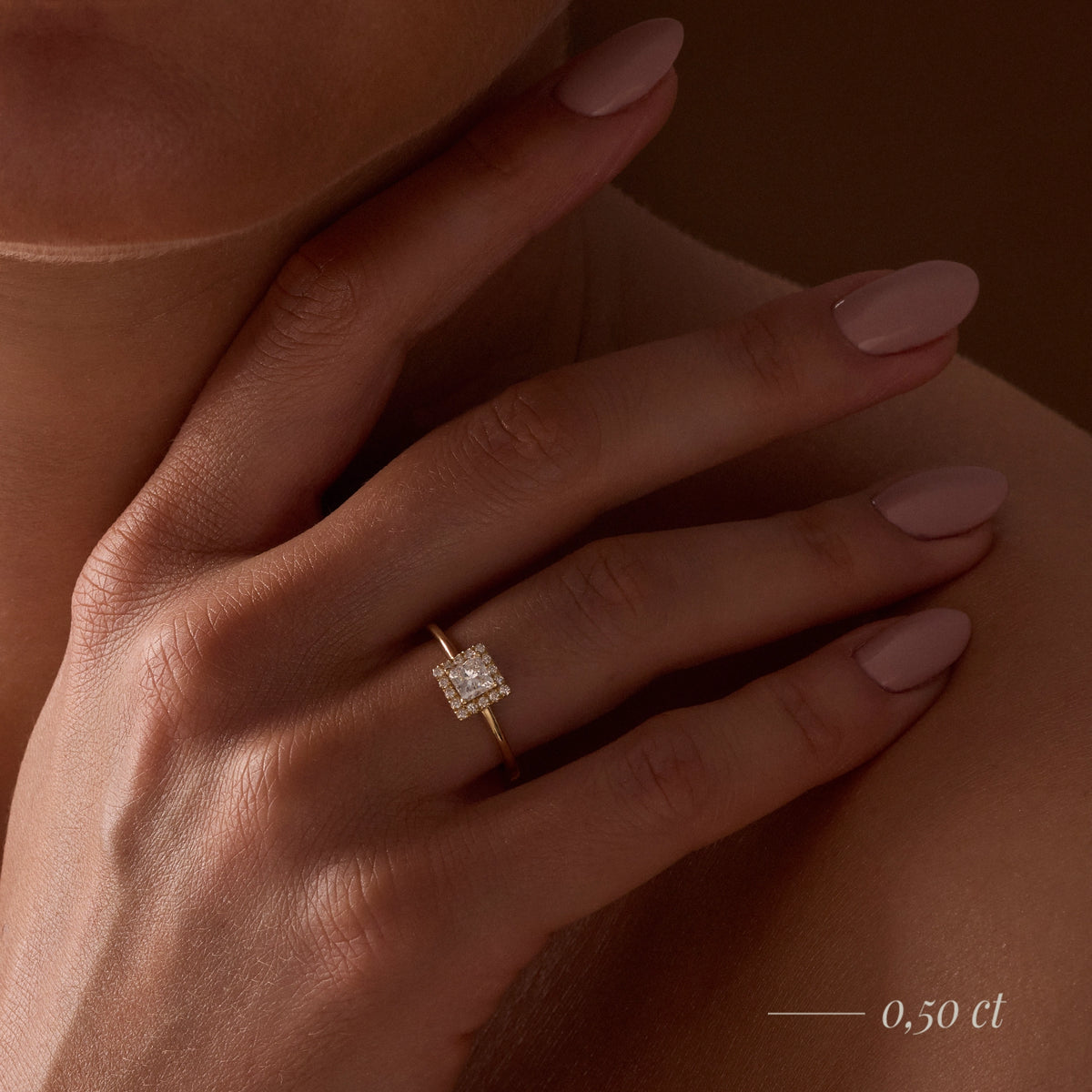 Yellow Gold 14K (585) Engagement Ring - Gremari Seven Aura with 0,15ct Diamond, Princess Cut