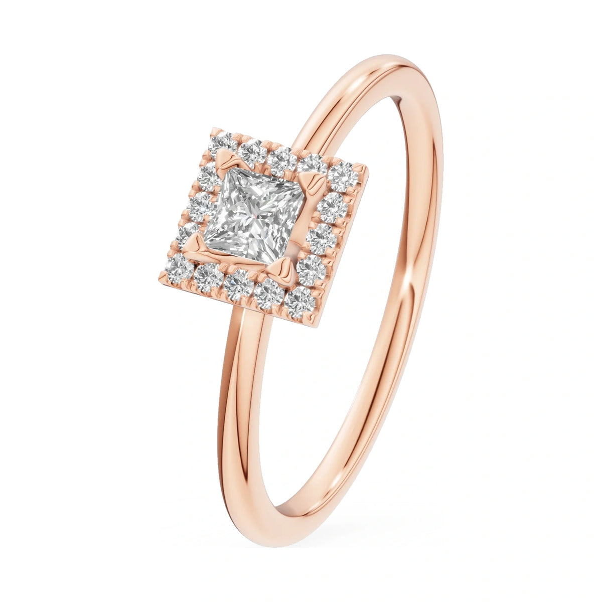 0.15 ct princess-cut natural diamond GREMARI Seven Aura engagement ring in 14K rose gold