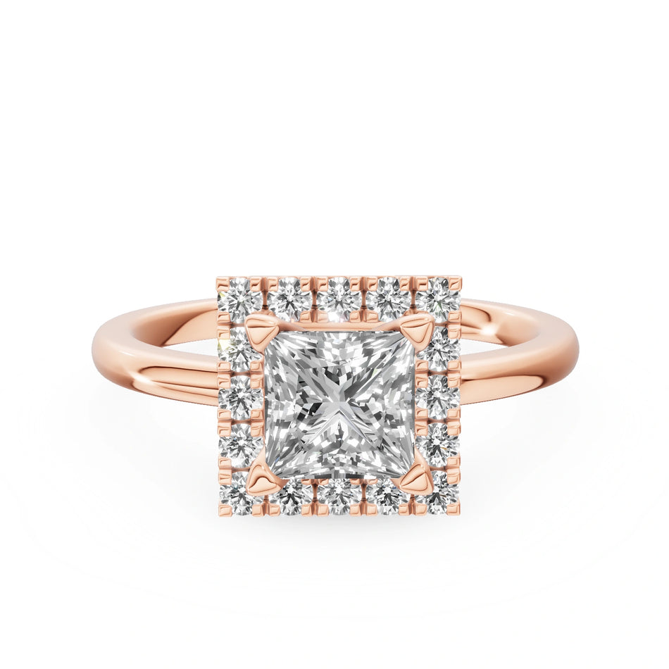 Rose Gold 14K (585) Engagement Ring - Gremari Seven Aura with 1,00ct Diamond, Princess Cut