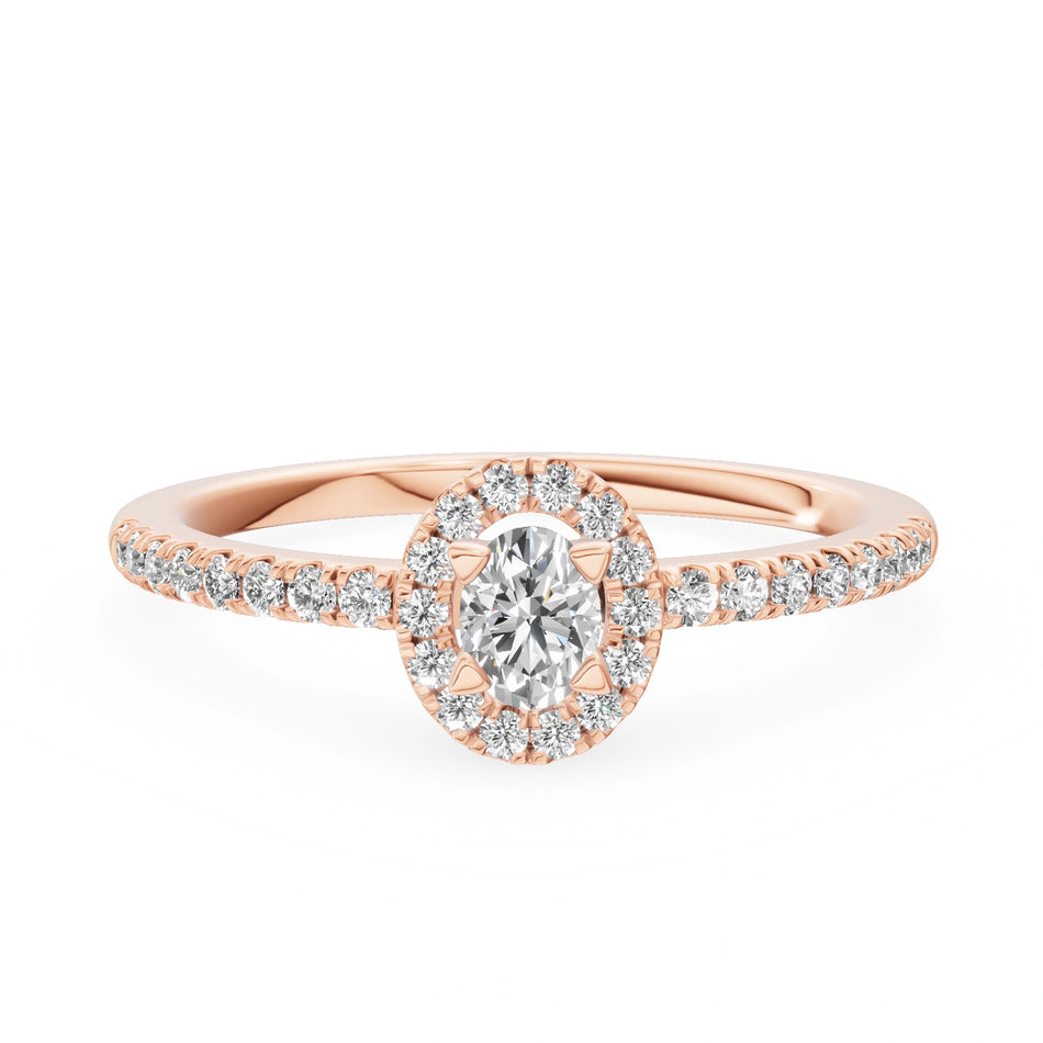 Rose Gold 14K (585) Engagement Ring - Gremari Seven Icon with 0,15ct Lab Grown Diamond, Oval Cut