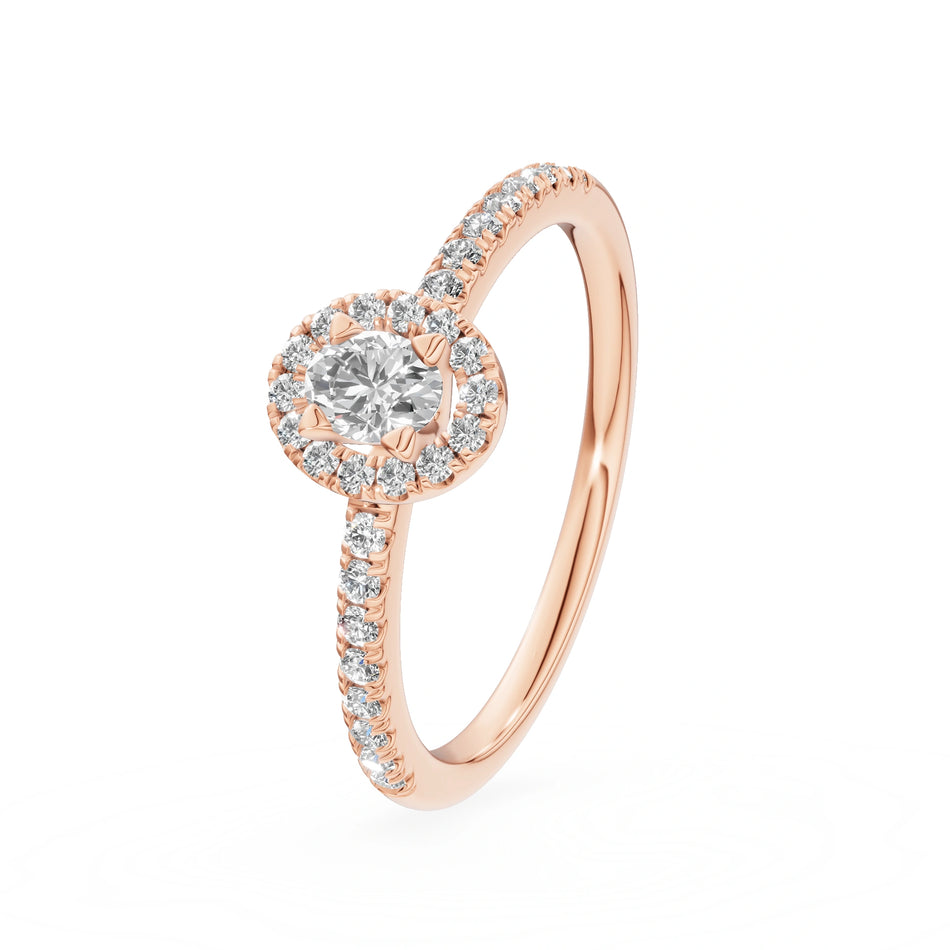 Rose Gold 14K (585) Engagement Ring - Gremari Seven Icon with 0,15ct Lab Grown Diamond, Oval Cut