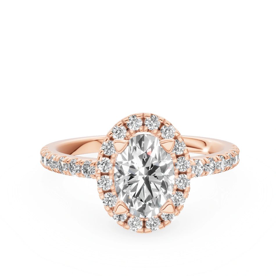 Rose Gold 14K (585) Engagement Ring - Gremari Seven Icon with 1,00ct Lab Grown Diamond, Oval Cut