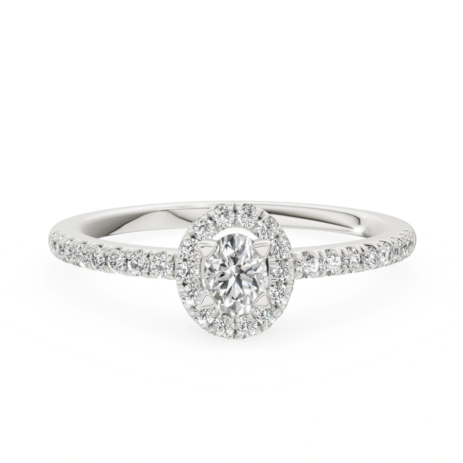 White Gold 14K (585) Engagement Ring - Gremari Seven Icon with 0,15ct Lab Grown Diamond, Oval Cut