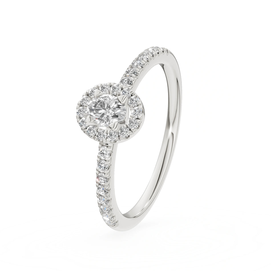 White Gold 14K (585) Engagement Ring - Gremari Seven Icon with 0,15ct Lab Grown Diamond, Oval Cut