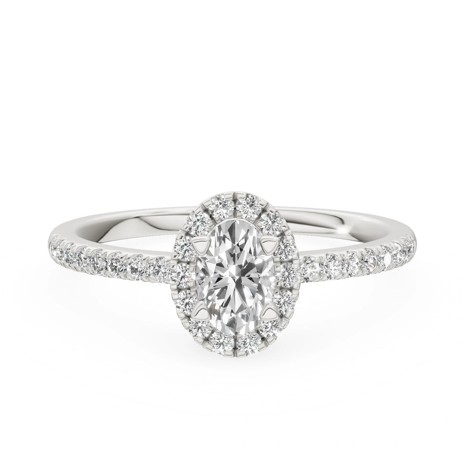 White Gold 14K (585) Engagement Ring - Gremari Seven Icon with 0,30ct Lab Grown Diamond, Oval Cut