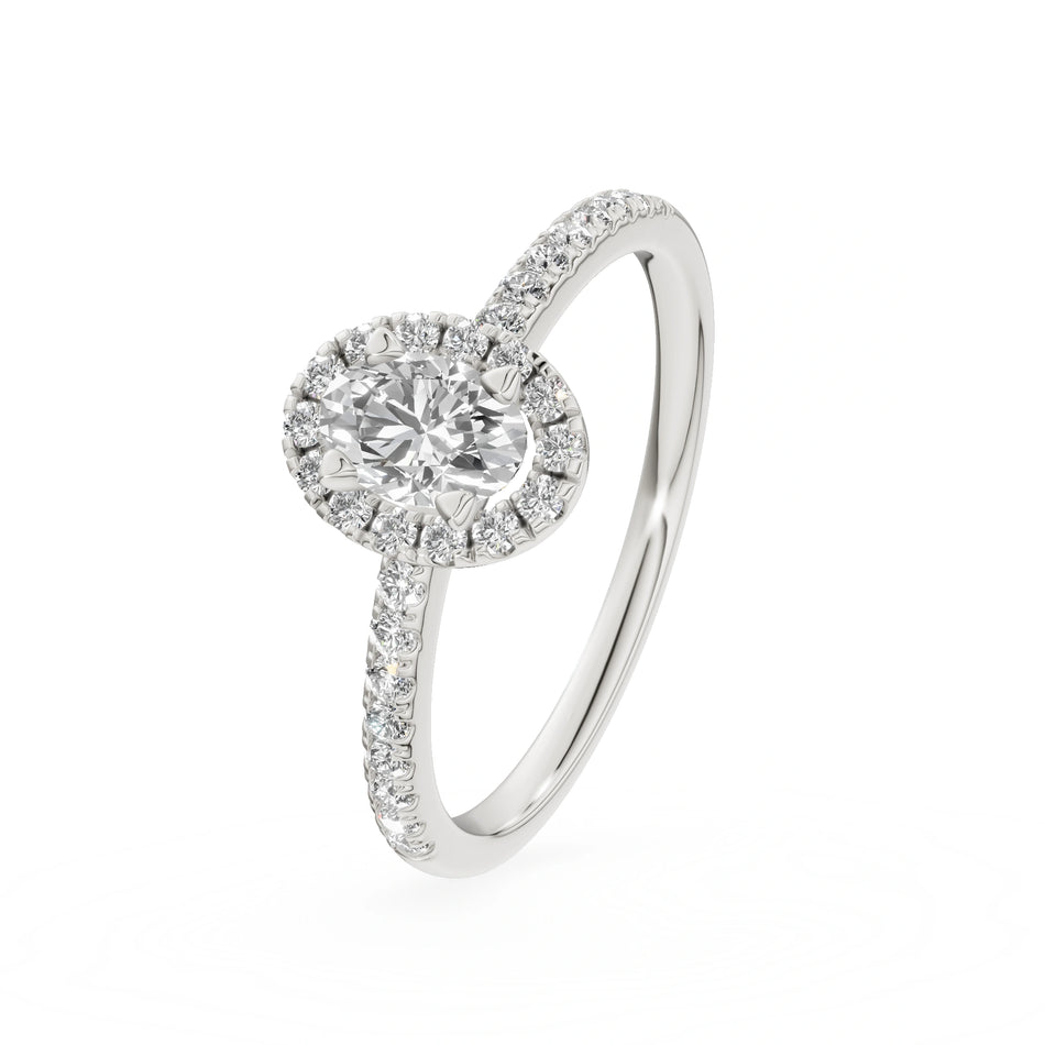 White Gold 14K (585) Engagement Ring - Gremari Seven Icon with 0,30ct Lab Grown Diamond, Oval Cut