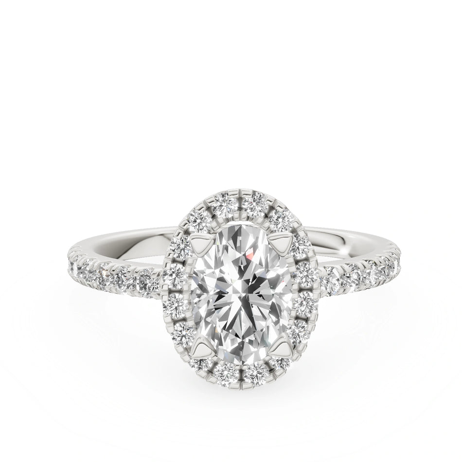 White Gold 14K (585) Engagement Ring - Gremari Seven Icon with 1,00ct Lab Grown Diamond, Oval Cut