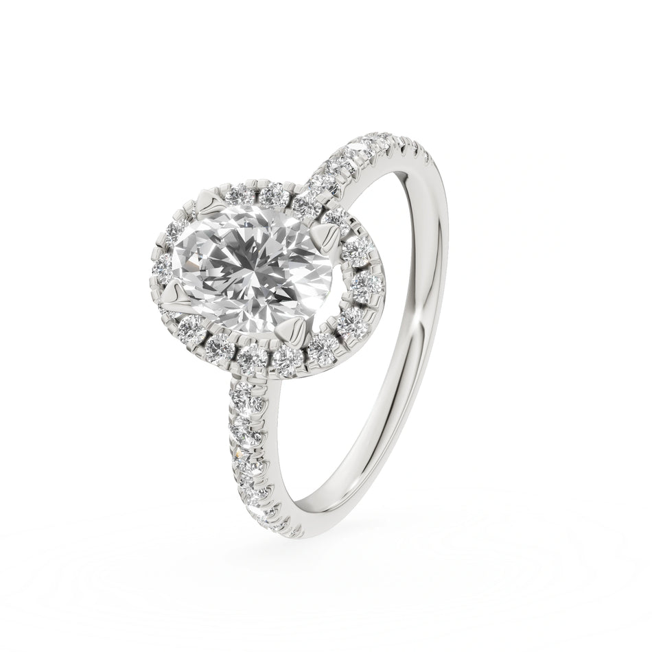 White Gold 14K (585) Engagement Ring - Gremari Seven Icon with 1,00ct Lab Grown Diamond, Oval Cut