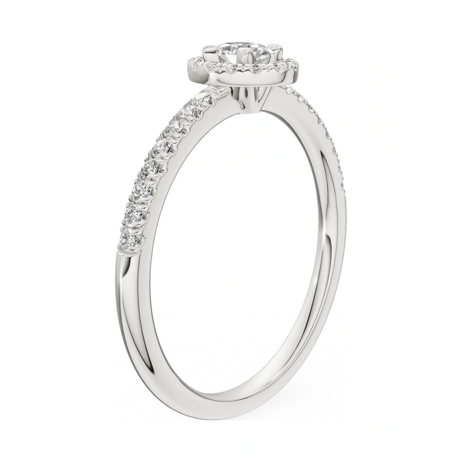 14K white gold GREMARI Seven Icon ring with 0.15 ct oval-cut natural diamond
