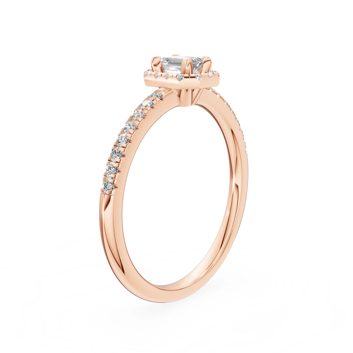 Rose Gold 14K (585) Engagement Ring - Gremari Seven Icon with 0,15ct Lab Grown Diamond, Emerald Cut