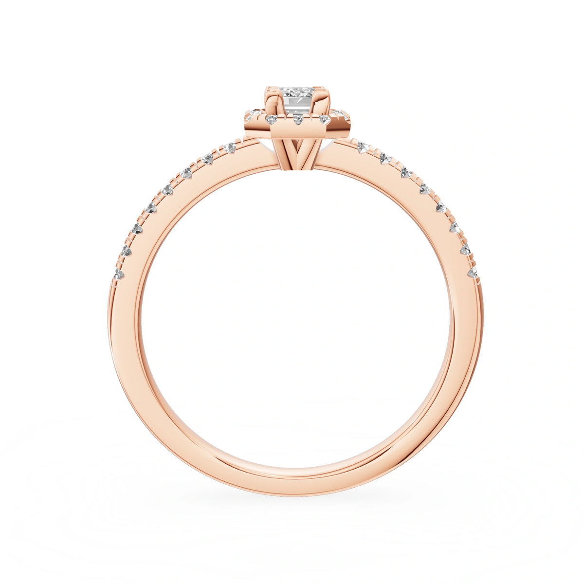 Rose Gold 14K (585) Engagement Ring - Gremari Seven Icon with 0,15ct Lab Grown Diamond, Emerald Cut
