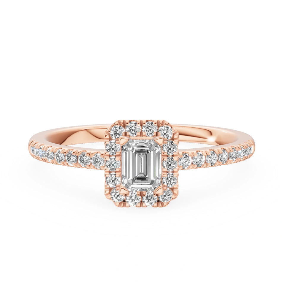 Rose Gold 14K (585) Engagement Ring - Gremari Seven Icon with 0,24ct Lab Grown Diamond, Emerald Cut