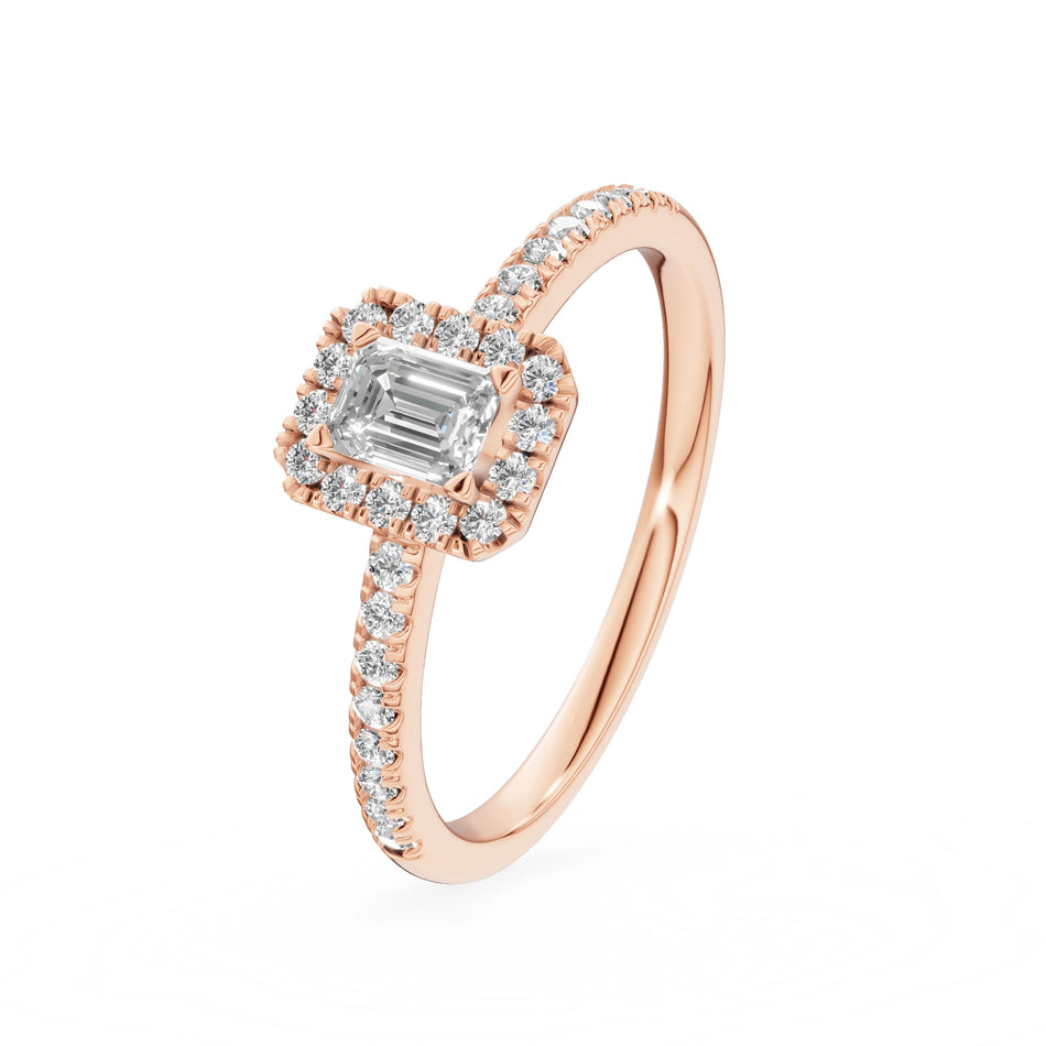 Rose Gold 14K (585) Engagement Ring - Gremari Seven Icon with 0,24ct Lab Grown Diamond, Emerald Cut