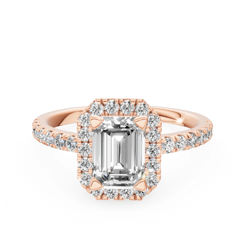 Rose Gold 14K (585) Engagement Ring - Gremari Seven Icon with 1,00ct Lab Grown Diamond, Emerald Cut
