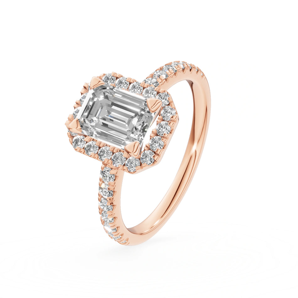 Rose Gold 14K (585) Engagement Ring - Gremari Seven Icon with 1,00ct Lab Grown Diamond, Emerald Cut