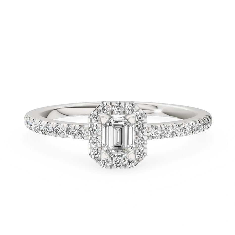 White Gold 14K (585) Engagement Ring - Gremari Seven Icon with 0,15ct Lab Grown Diamond, Emerald Cut