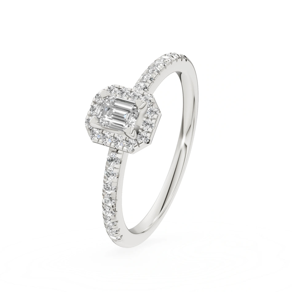 White Gold 14K (585) Engagement Ring - Gremari Seven Icon with 0,15ct Lab Grown Diamond, Emerald Cut