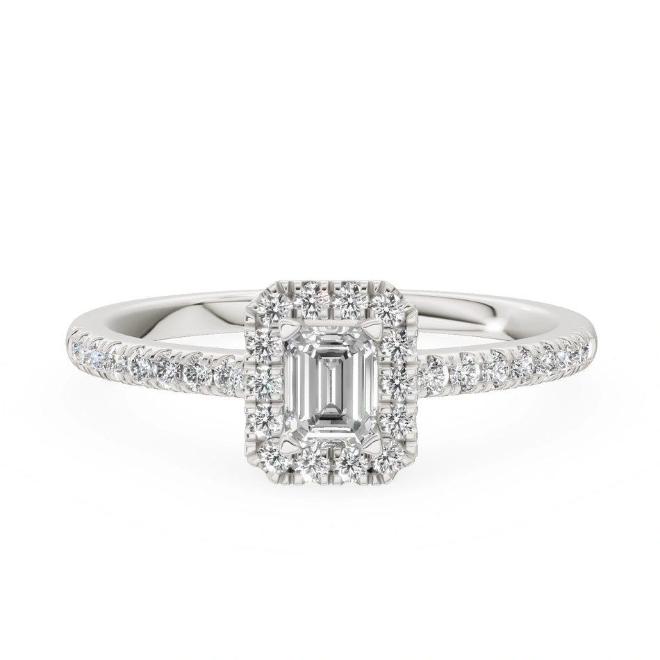 White Gold 14K (585) Engagement Ring - Gremari Seven Icon with 0,24ct Lab Grown Diamond, Emerald Cut