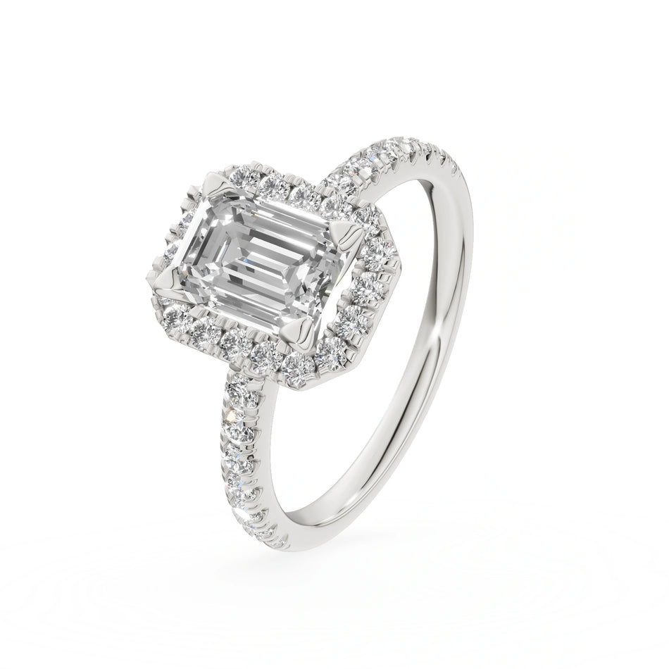 White Gold 14K (585) Engagement Ring - Gremari Seven Icon with 1,00ct Lab Grown Diamond, Emerald Cut