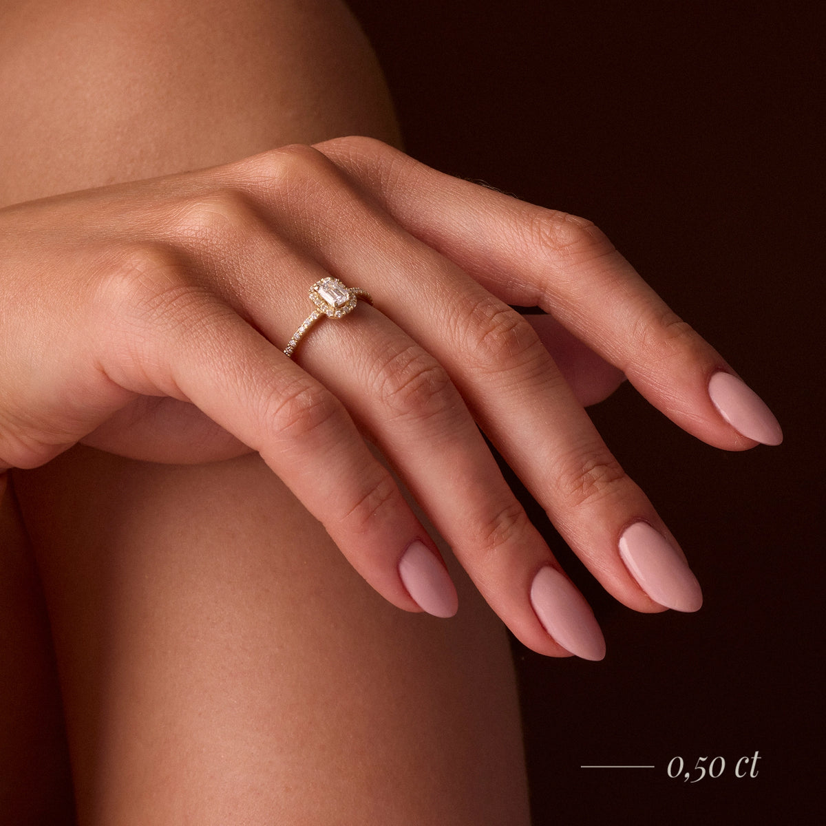 Rose Gold 14K (585) Engagement Ring - Gremari Seven Icon with 0,15ct Lab Grown Diamond, Emerald Cut