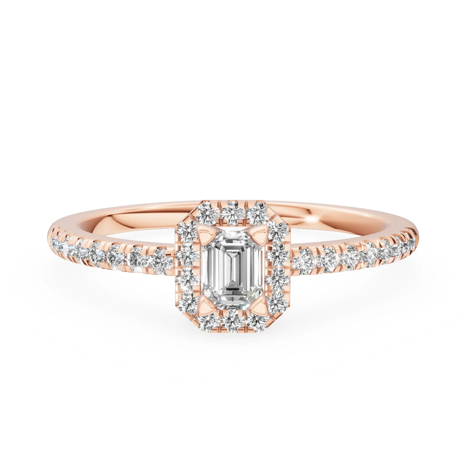 Bague de fiançailles en or rose 14 carats (585) - Gremari Seven Promise avec diamant de 0,15 ct, taille émeraude