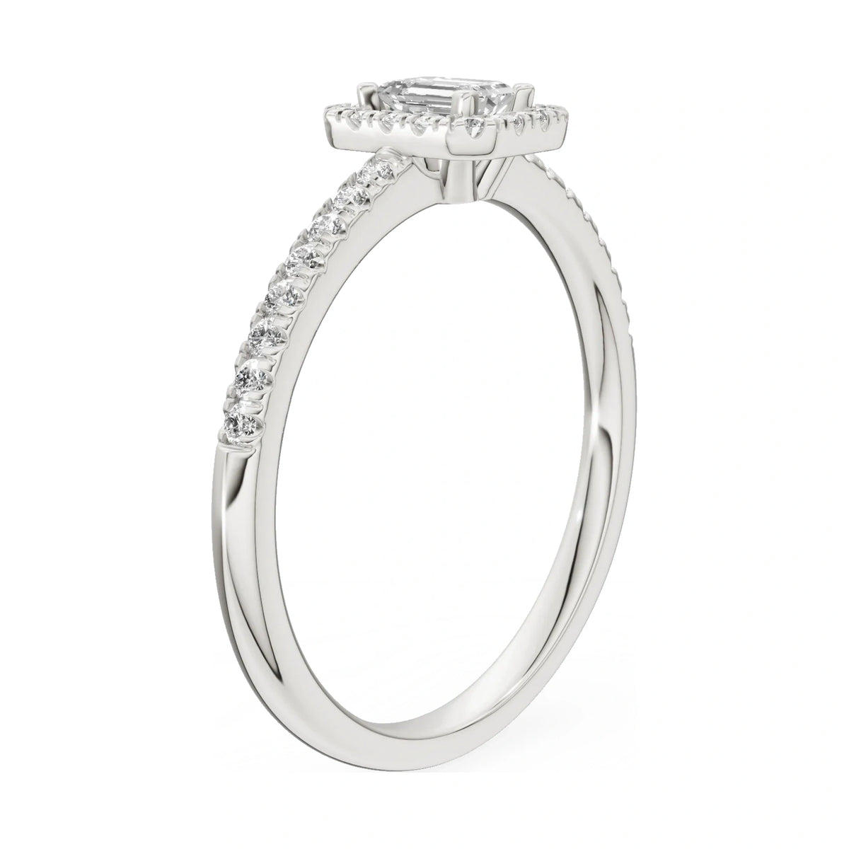 14K white gold GREMARI Seven Icon ring with 0.24 ct emerald-cut natural diamond