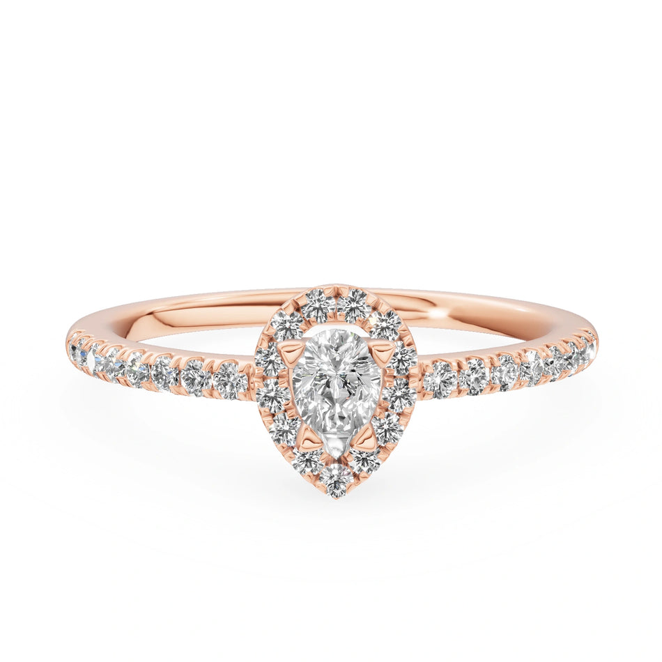Rose Gold 14K (585) Engagement Ring - Gremari Seven Icon with 0,15ct Lab Grown Diamond, Pear Cut