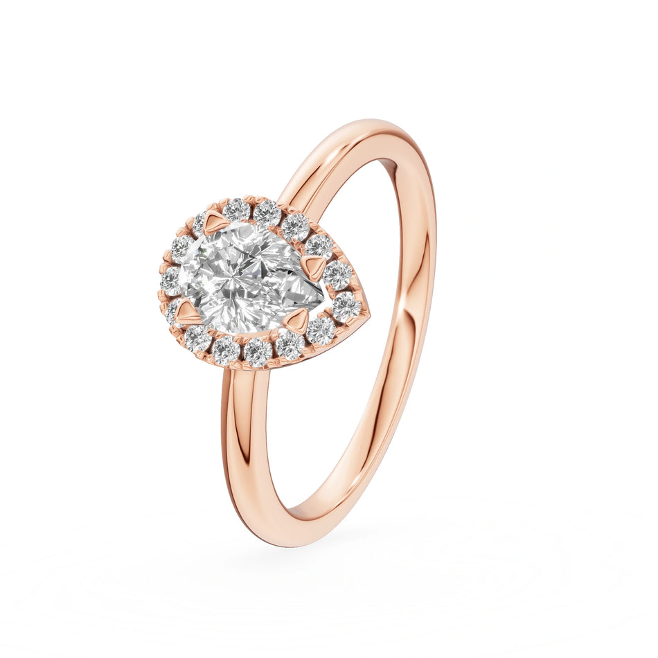 Rose Gold 14K (585) Engagement Ring - Gremari Seven Icon with 0,15ct Lab Grown Diamond, Pear Cut