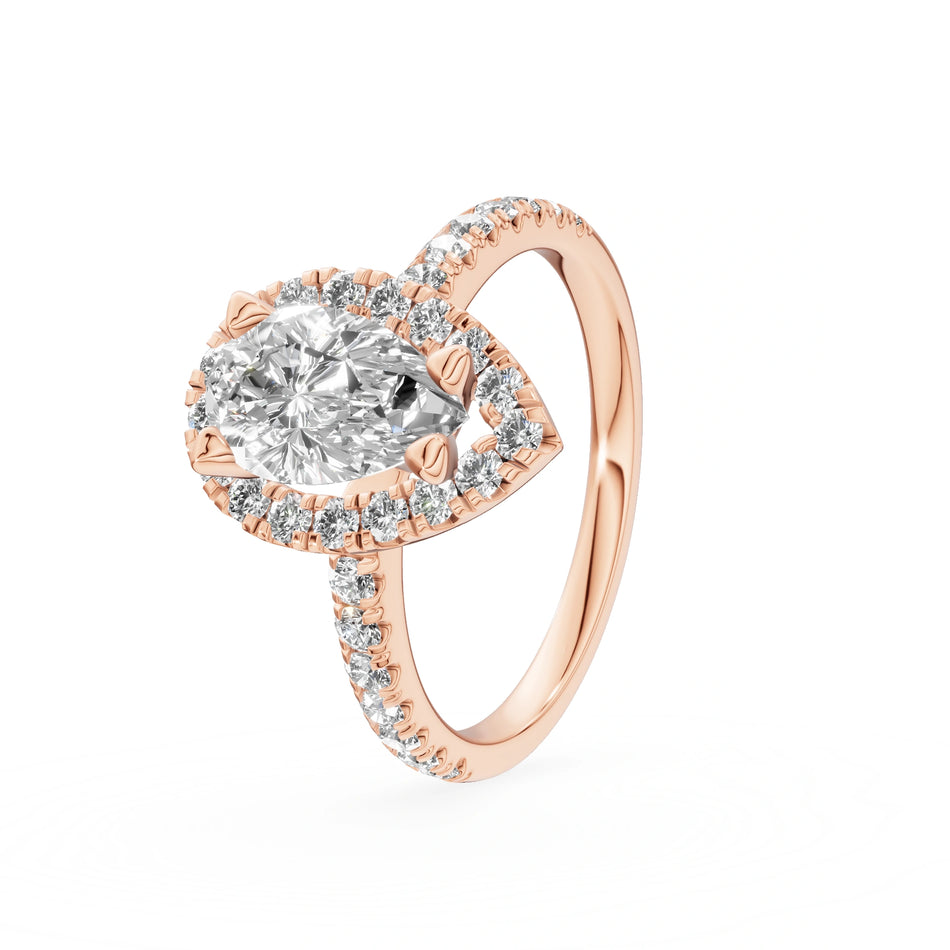 Rose Gold 14K (585) Engagement Ring - Gremari Seven Icon with 1,00ct Lab Grown Diamond, Pear Cut