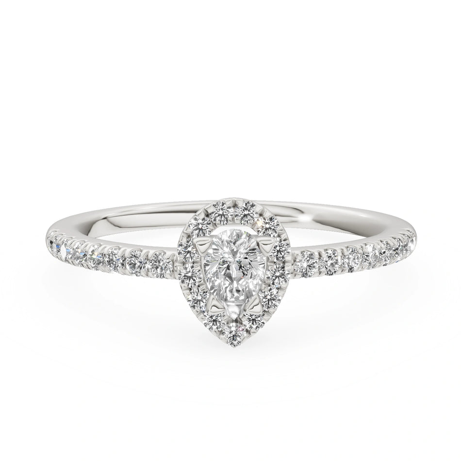 White Gold 14K (585) Engagement Ring - Gremari Seven Icon with 0,15ct Lab Grown Diamond, Pear Cut