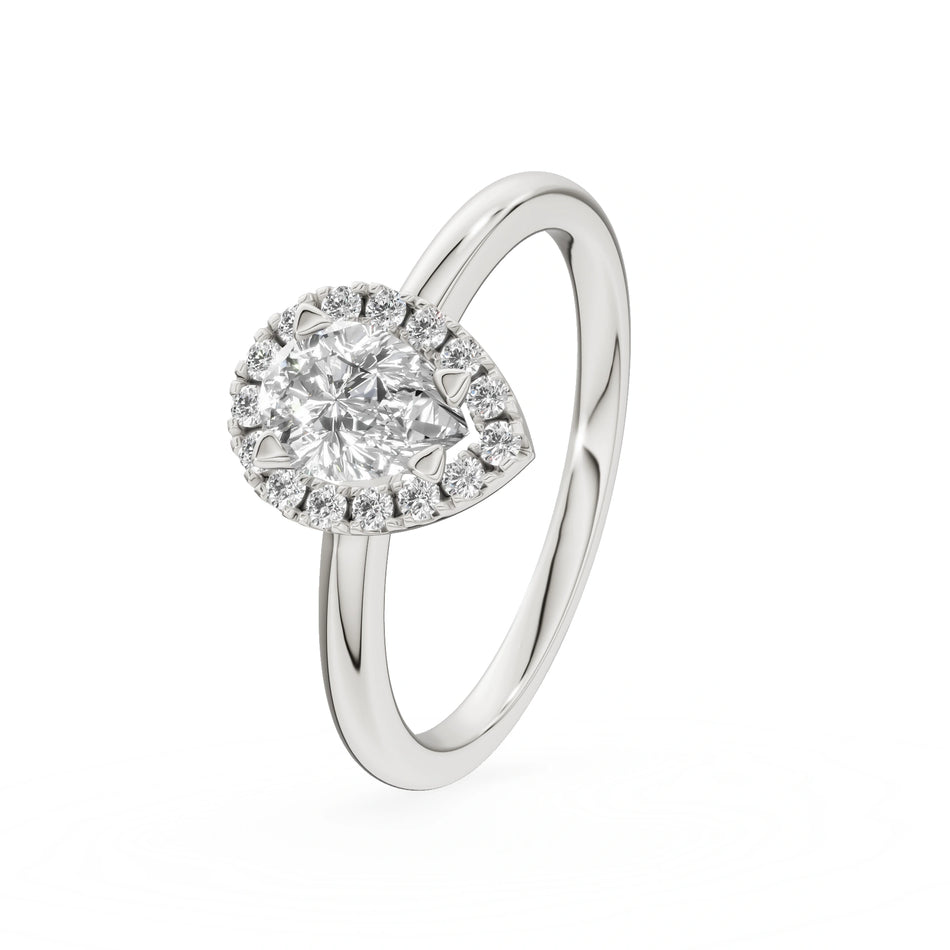 White Gold 14K (585) Engagement Ring - Gremari Seven Icon with 0,15ct Lab Grown Diamond, Pear Cut