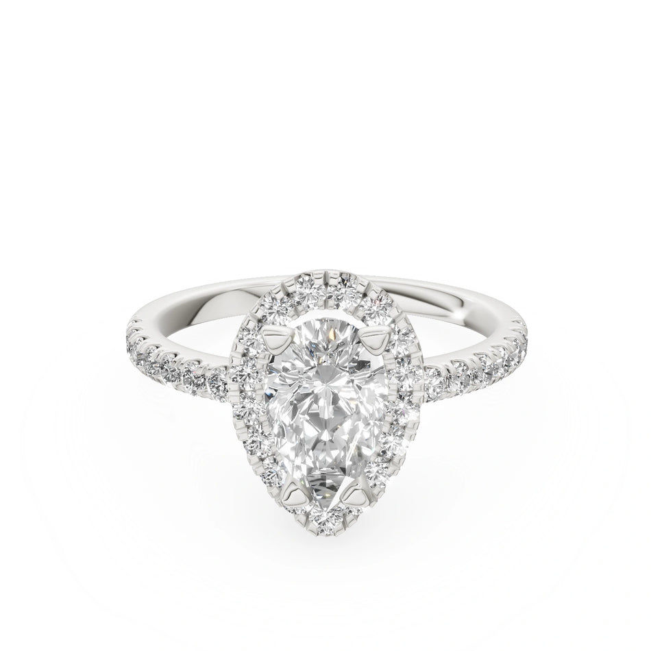 White Gold 14K (585) Engagement Ring - Gremari Seven Icon with 1,00ct Lab Grown Diamond, Pear Cut