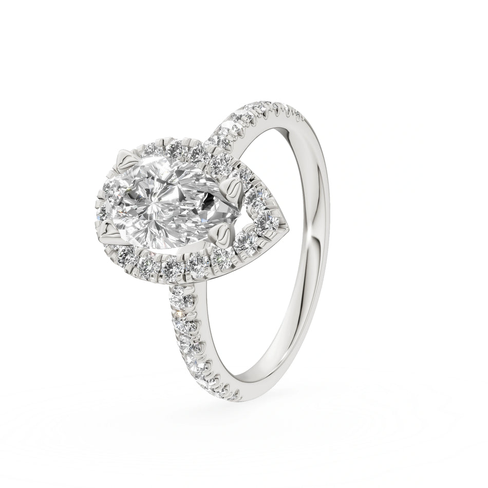 White Gold 14K (585) Engagement Ring - Gremari Seven Icon with 1,00ct Lab Grown Diamond, Pear Cut