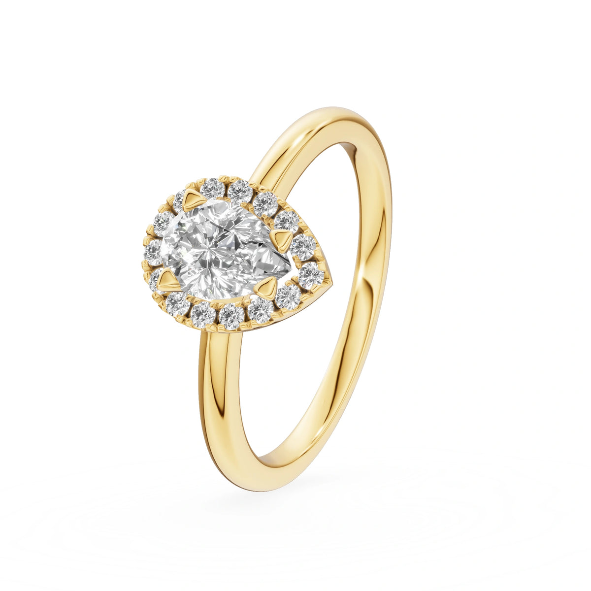 Yellow Gold 14K (585) Engagement Ring - Gremari Seven Icon with 0,15ct Lab Grown Diamond, Pear Cut