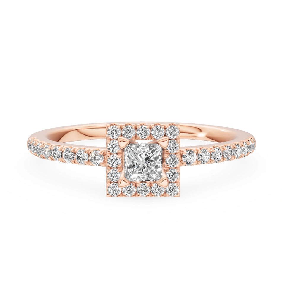 Rose Gold 14K (585) Engagement Ring - Gremari Seven Icon with 0,15ct Lab Grown Diamond, Princess Cut