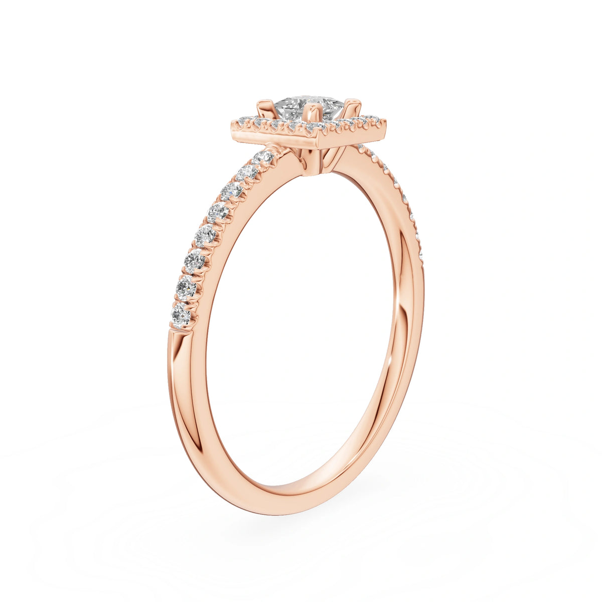 Rose Gold 14K (585) Engagement Ring - Gremari Seven Icon with 0,15ct Lab Grown Diamond, Princess Cut