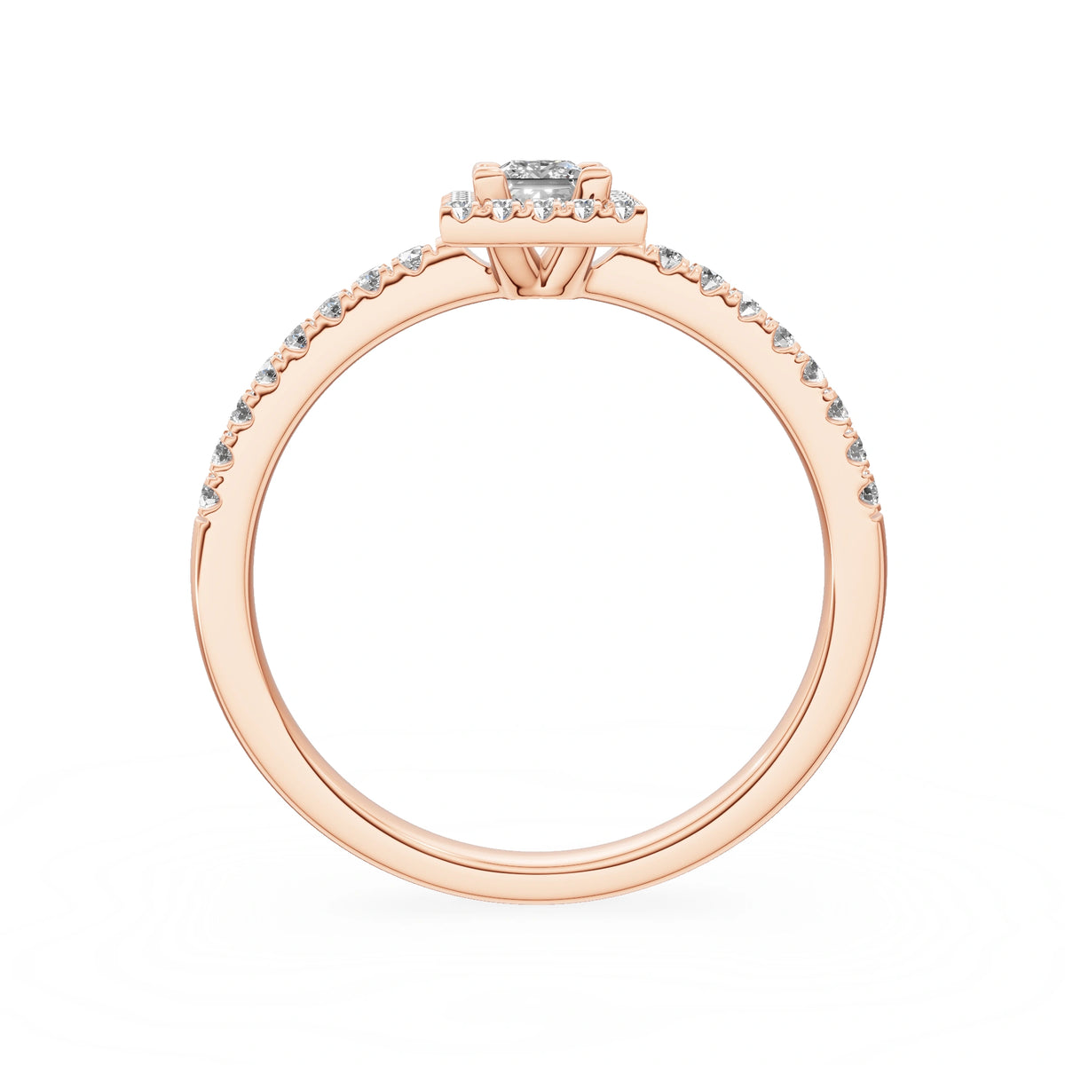 Rose Gold 14K (585) Engagement Ring - Gremari Seven Icon with 0,15ct Lab Grown Diamond, Princess Cut
