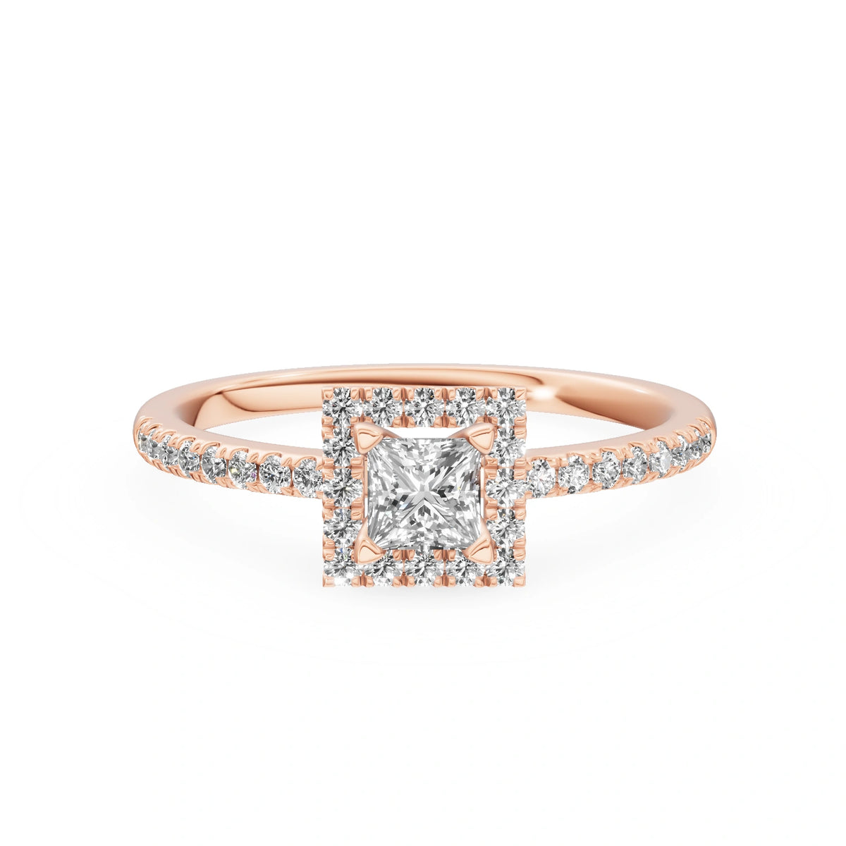 Rose Gold 14K (585) Engagement Ring - Gremari Seven Icon with 0,30ct Lab Grown Diamond, Princess Cut