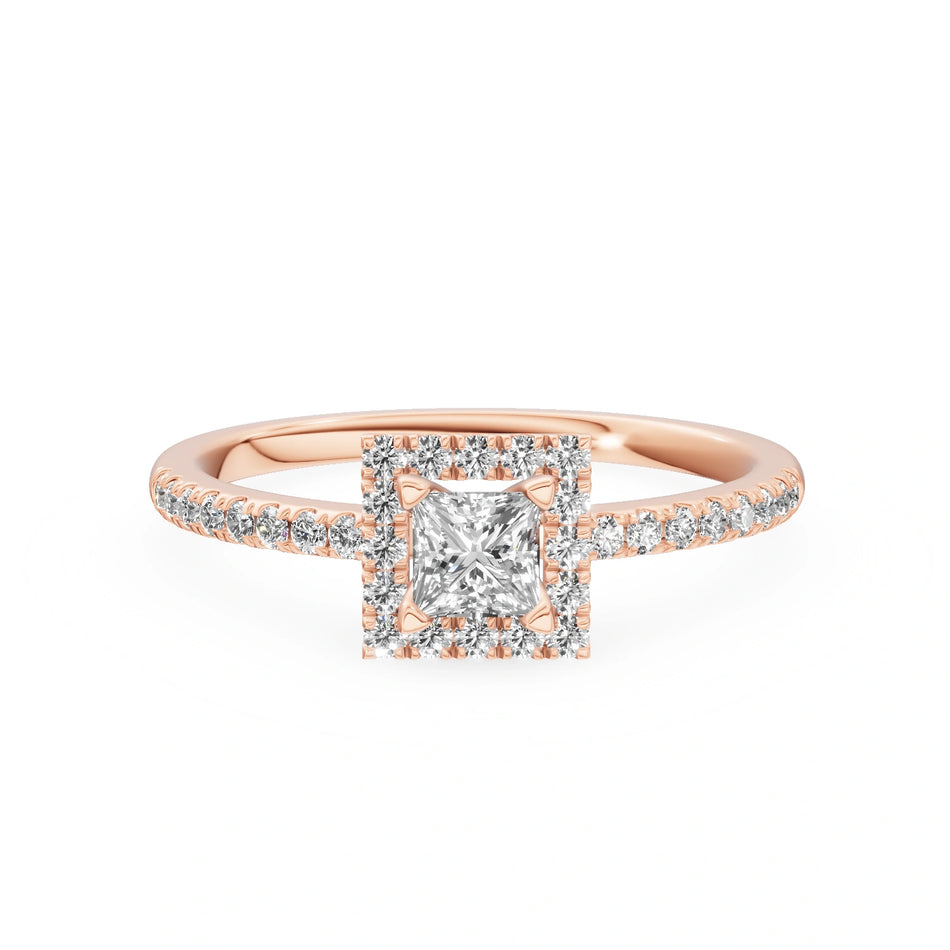 Rose Gold 14K (585) Engagement Ring - Gremari Seven Icon with 0,30ct Lab Grown Diamond, Princess Cut