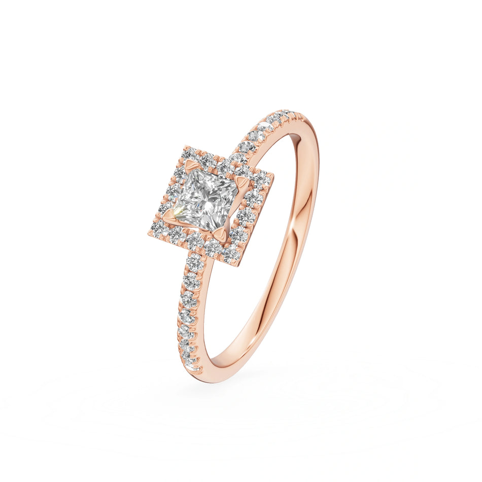 Rose Gold 14K (585) Engagement Ring - Gremari Seven Icon with 0,30ct Lab Grown Diamond, Princess Cut