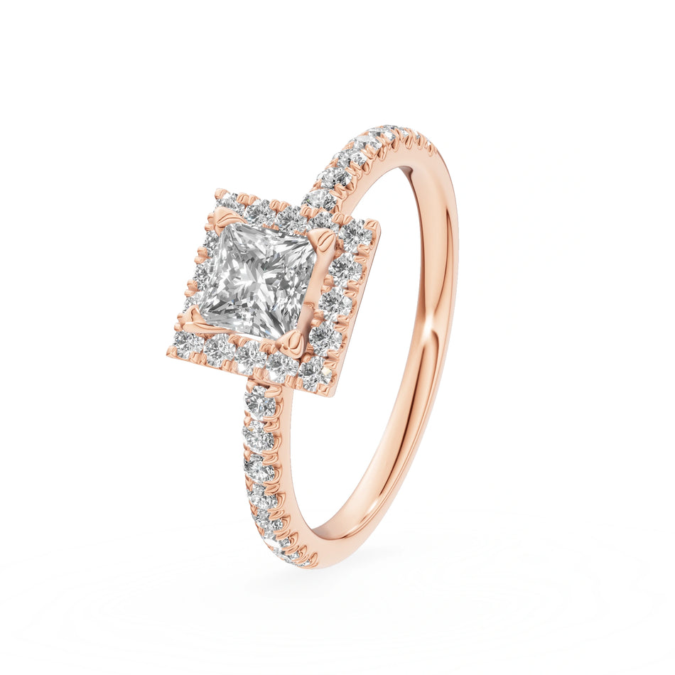 Rose Gold 14K (585) Engagement Ring - Gremari Seven Icon with 0,50ct Lab Grown Diamond, Princess Cut