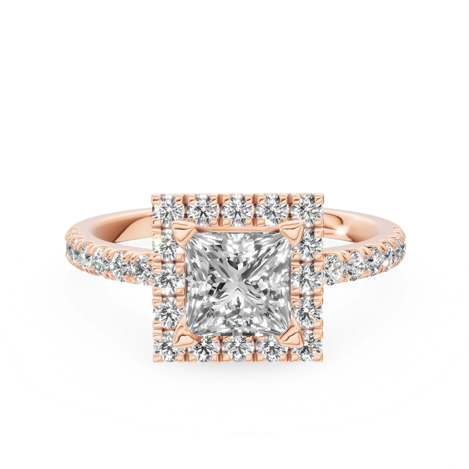 Rose Gold 14K (585) Engagement Ring - Gremari Seven Icon with 1,00ct Lab Grown Diamond, Princess Cut